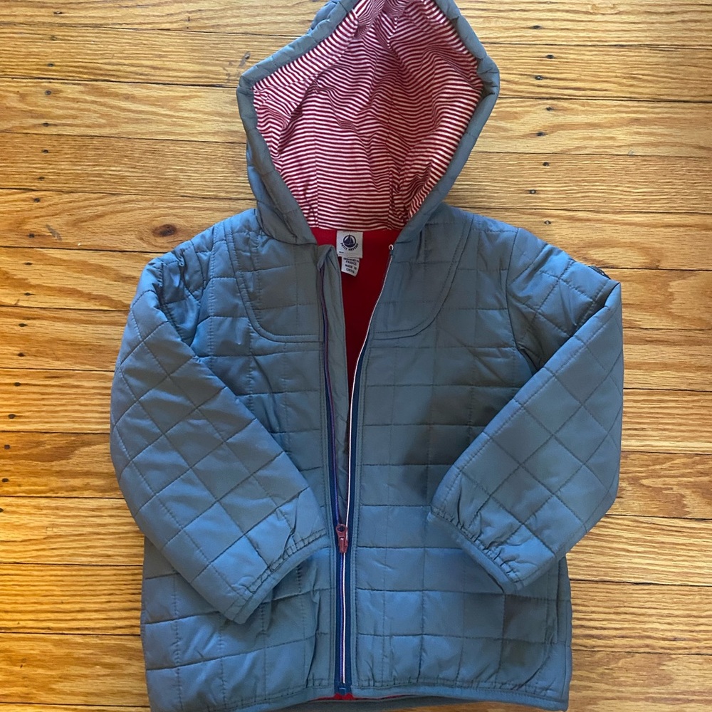Petit Bateau Gray and Red Kids Jacket